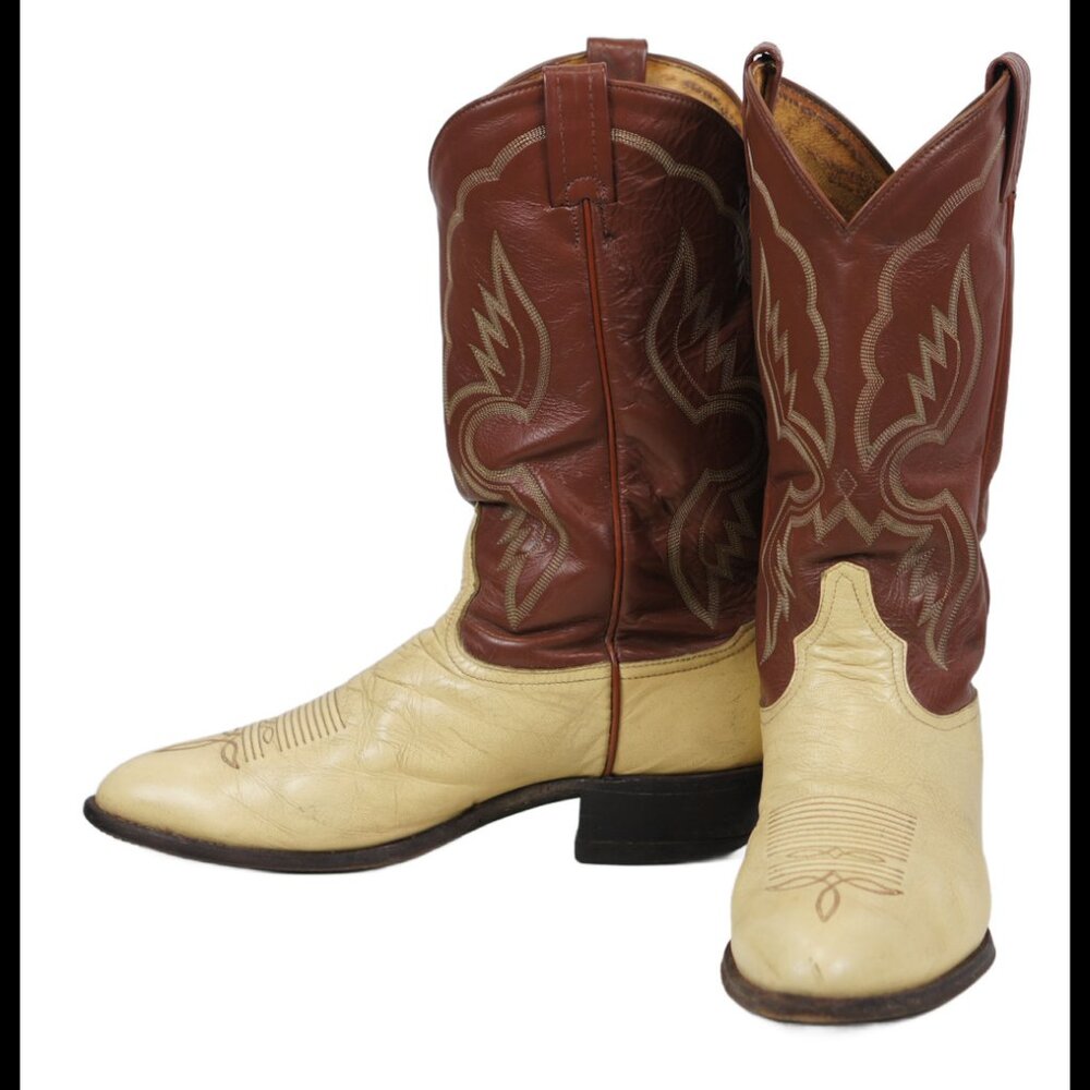 Tony Lama Bison Two-Tone Western Cowboy Boots Vintage US Made Men's 11 EE H7955